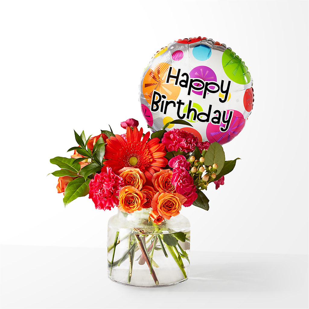 Fiesta Bouquet with Birthday Balloon – One Million Roses Llc, Caldwell ID