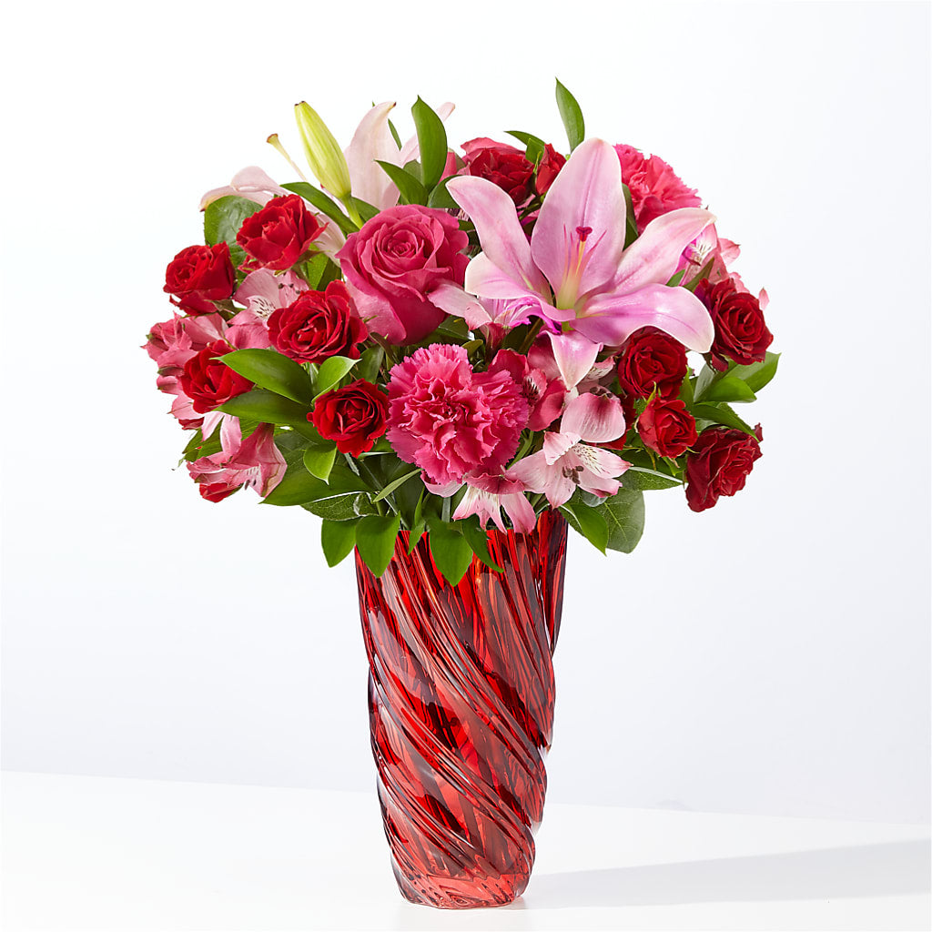 In Love Bouquet with Luxe Swirl Vase – One Million Roses Llc, Caldwell ID