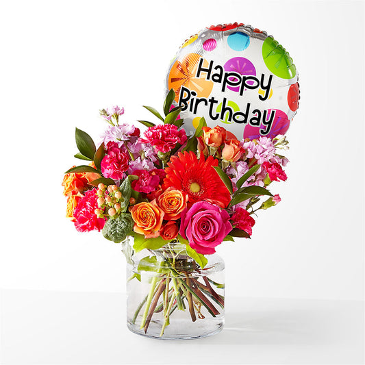 Fiesta Bouquet with Birthday Balloon –  One Million Roses Llc, Caldwell ID