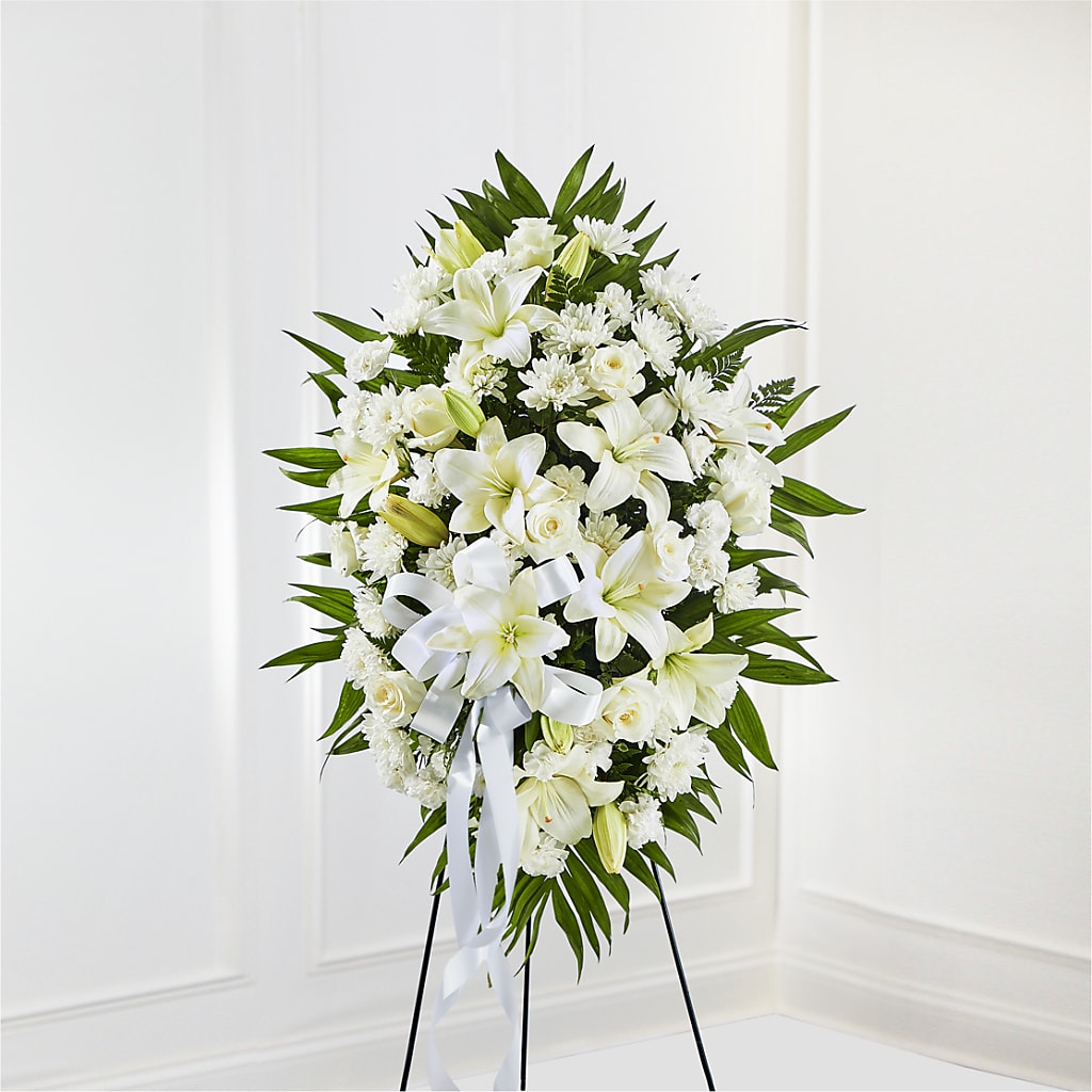 Exquisite Tribute Standing Spray-White Ribbon –  One Million Roses Llc, Caldwell ID